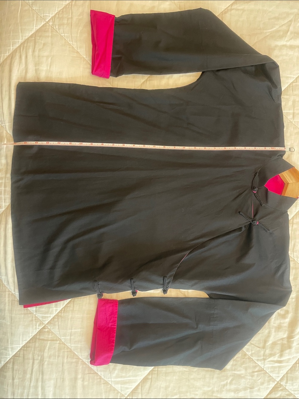 Vintage Cotton Shanghai Tang Jacket with frog buttons Size 8 Black /Fuchsia